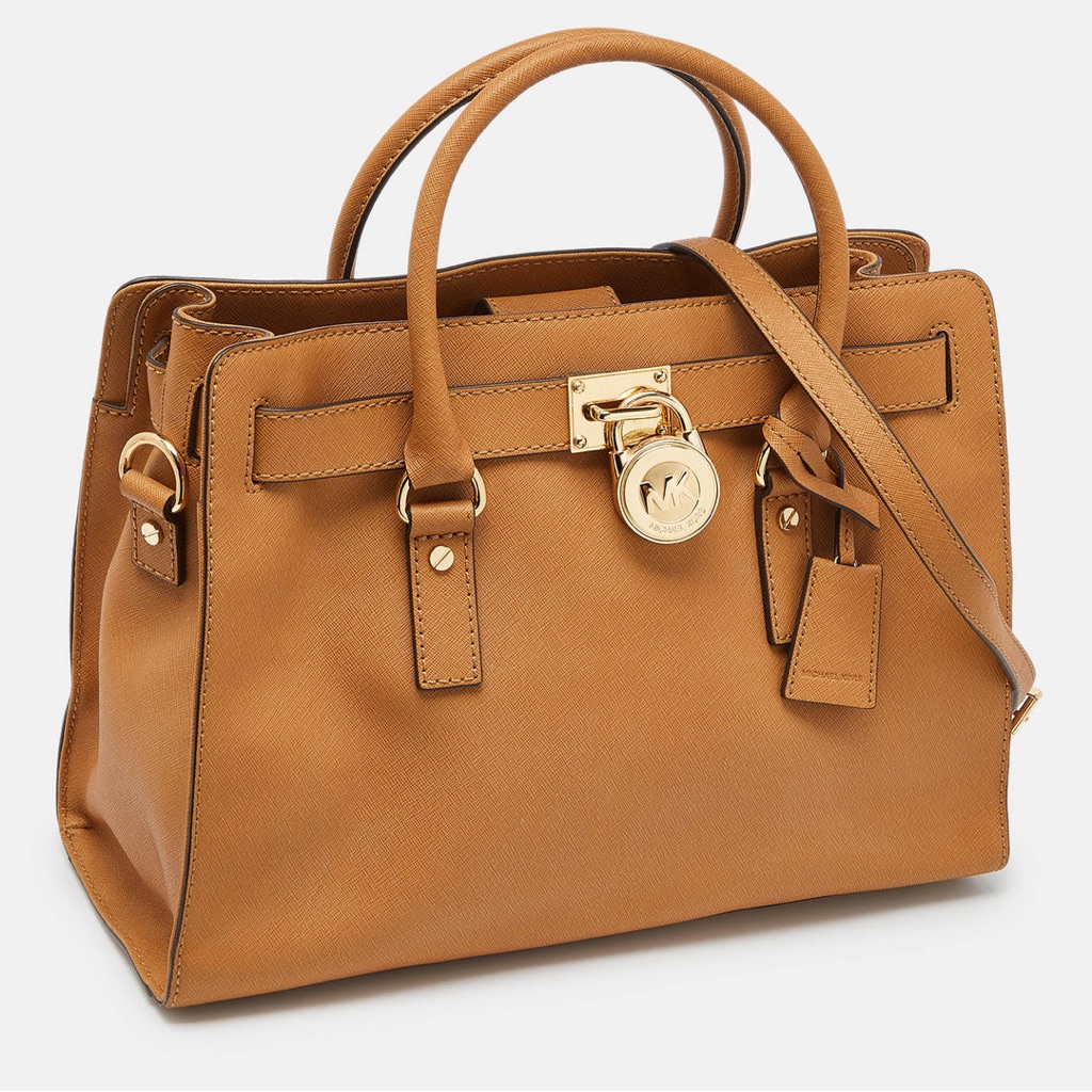 Michael Kors Hamilton Saffiano Leather E/W Satchel Dark Khaki With Key Fob Brand